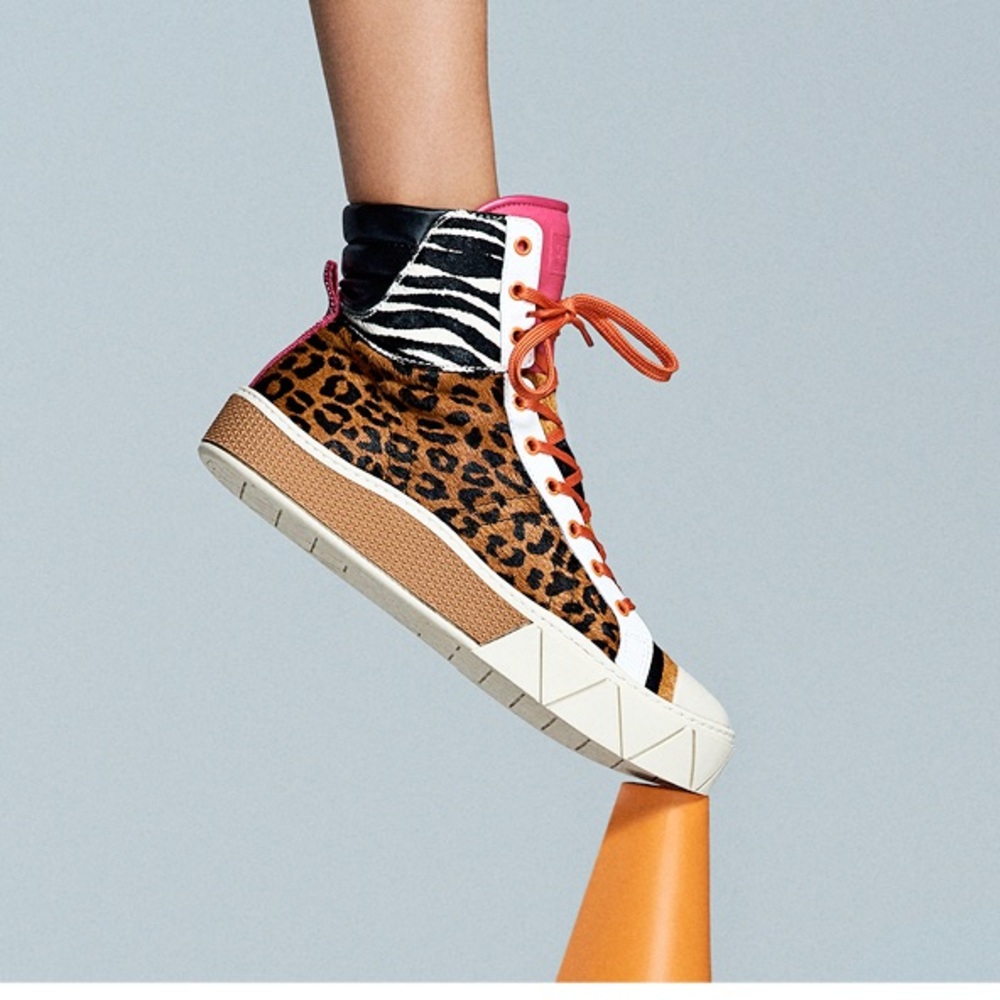 SCHUTZ Leopard & Zebra Print High-Top Sneakers with Orange Laces - Picture 11 of 11